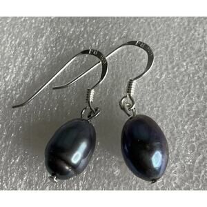 RJ Sterling Silver Dark Pearl Dangle Earrings RJ 925